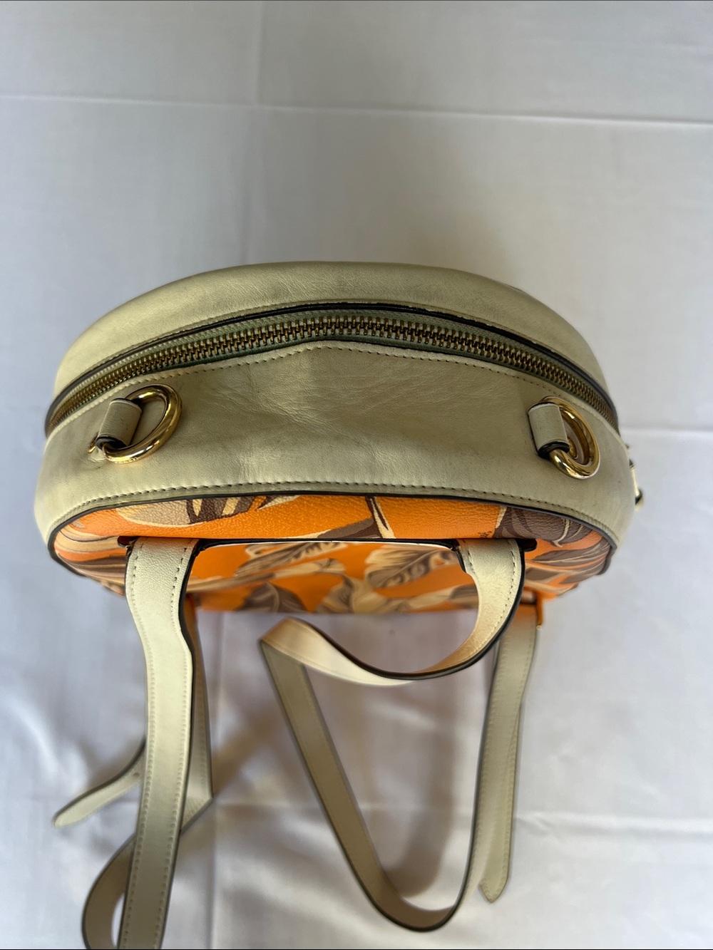 COACH Orange Leaf-Print Backpack with Cream Trim - Picture 5 of 6